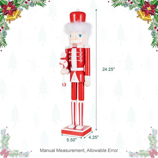 Glitzhome® 24.25" Wooden Christmas Peppermint Nutcracker
